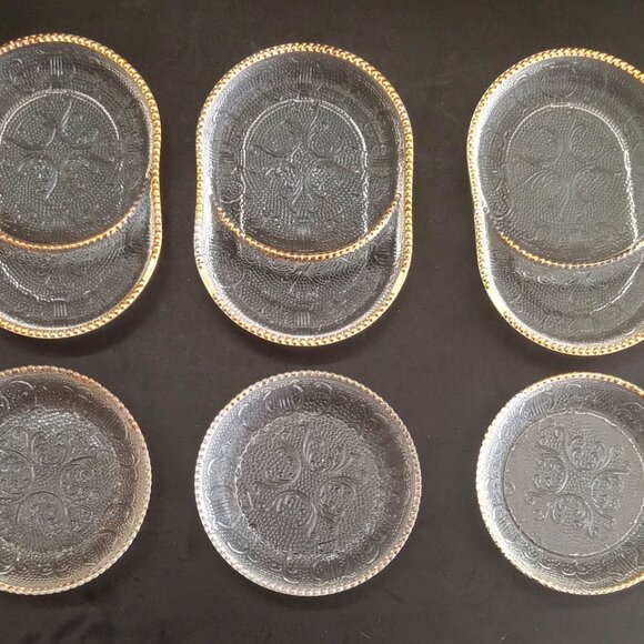 VTG Depression Jeannette Glass Harp Beaded Set of 6 Coasters Pats Sauce Dishes - Picture 7 of 12